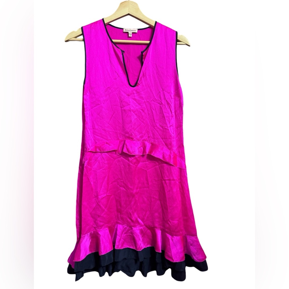 Juicy Couture Silk Pink and Navy Blue Dress with ruffle